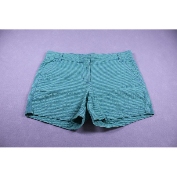 J. Crew Pants - J.Crew Womens Green Blue Striped Seersucker Shorts Size 8 Preppy Casual Summer